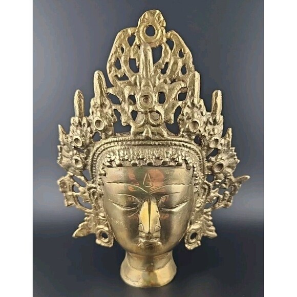 Tibetan Buddhist Tara Indian Brass Goddess Head - Picture 1 of 16